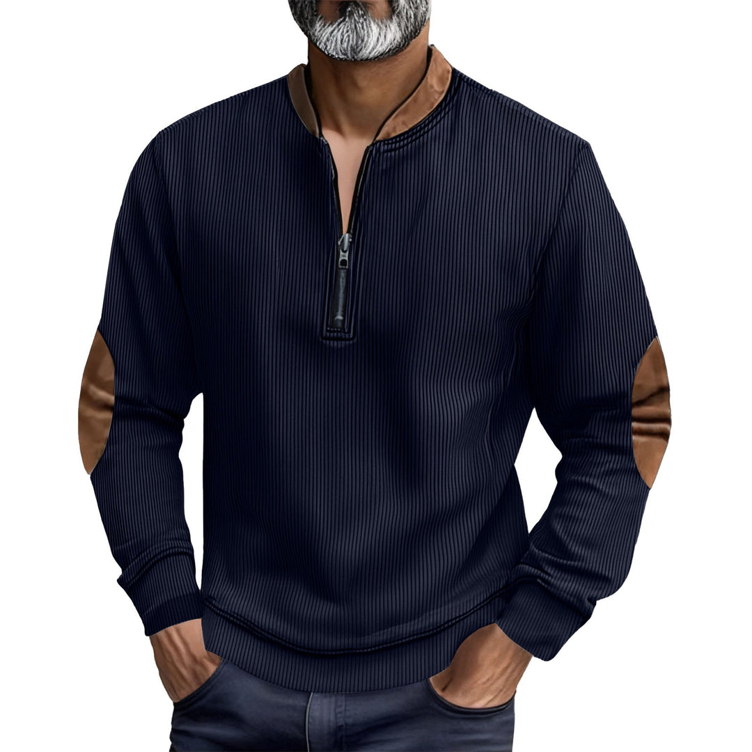 Elegant pull for men with a high collar and trendy leather inserts Lune London