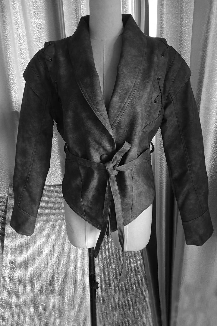 Fitted faux leather jacket for women with playful lace-up detail Lune London