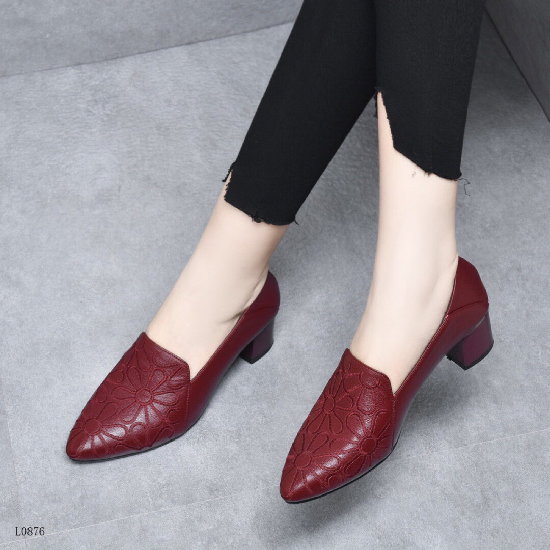 Ladies Elegant Block Heel Mules Embroidered Floral Lune London