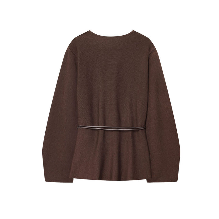 Ladies fitted top with V-neck and tie belt Lune London
