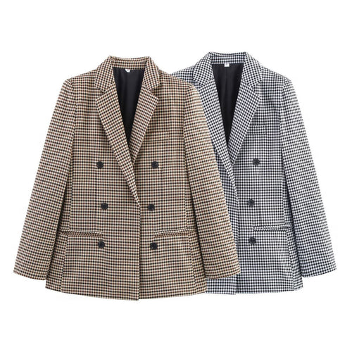 Checkered blazer for women with double-breasted buttoning and structured fabric Lune London