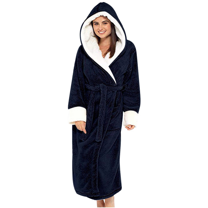 Women's Cozy Fleece Bathrobe with Hood and Belt Lune London