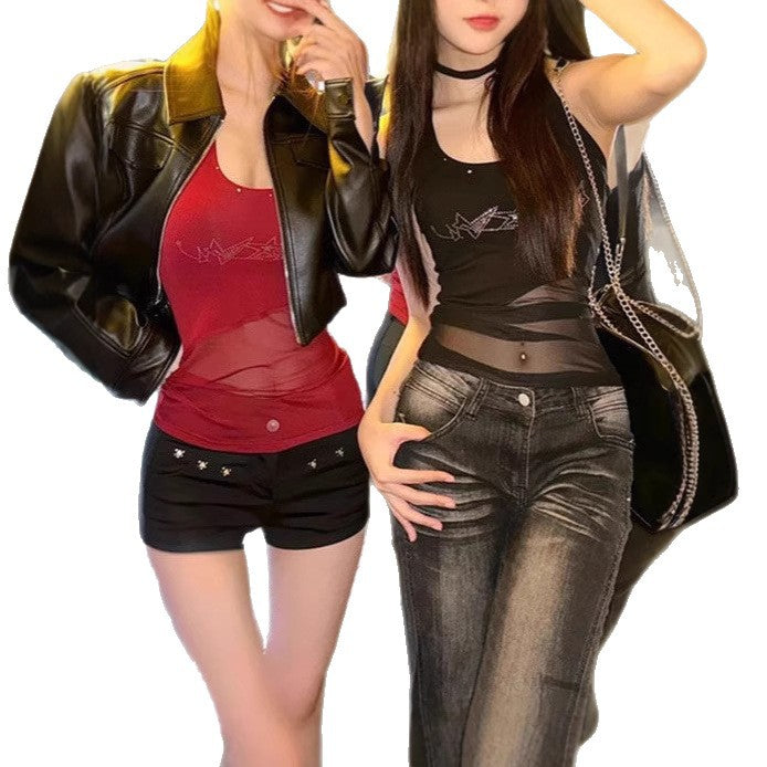 Women Faux Leather Jacket with Trendy Cut Chic und Style