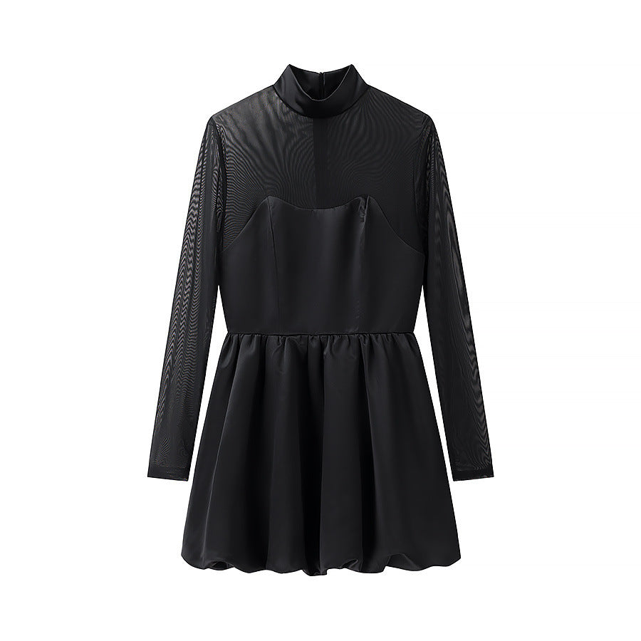 Elegant inauguration dress for women with transparent sleeves and high collar Lune London