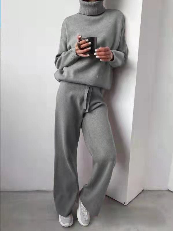 Women's Cozy Knit Loungewear Set with Wide Pants and Elegant Round Neck Lune London