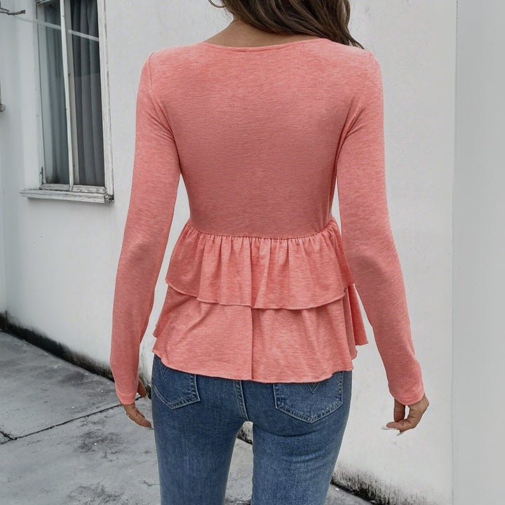 Chemisier à manches longues pour femmes avec détails volants et patte de boutonnage Chic & Stil