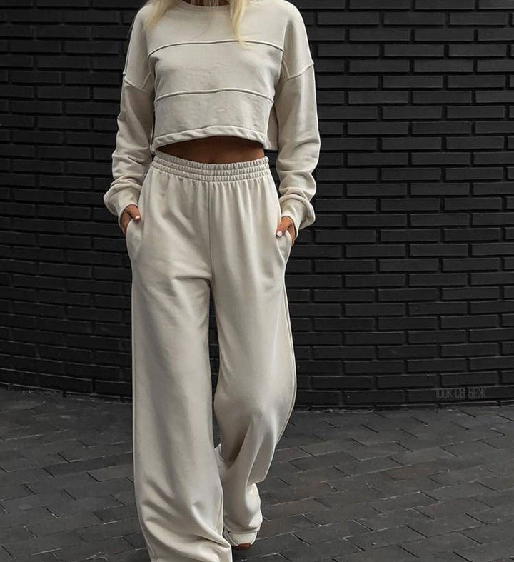 Lune London women's trendy crop top set and wide jogger pants