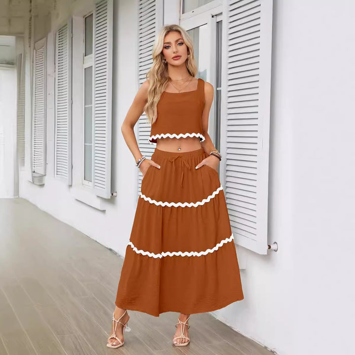 Two-piece women's set with crop top and lace maxi skirt Lune London
