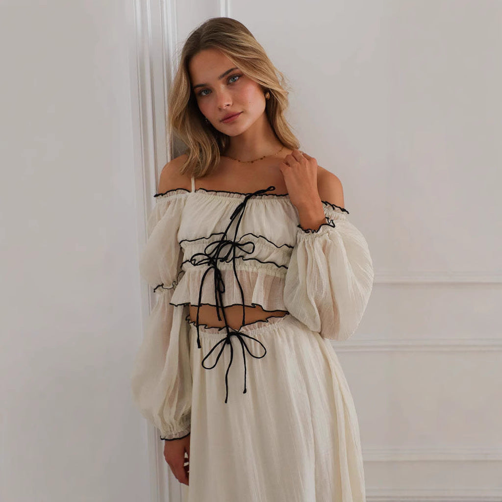 Top court aérien pour femmes avec volants et ceinture à nouer Chic & Stil