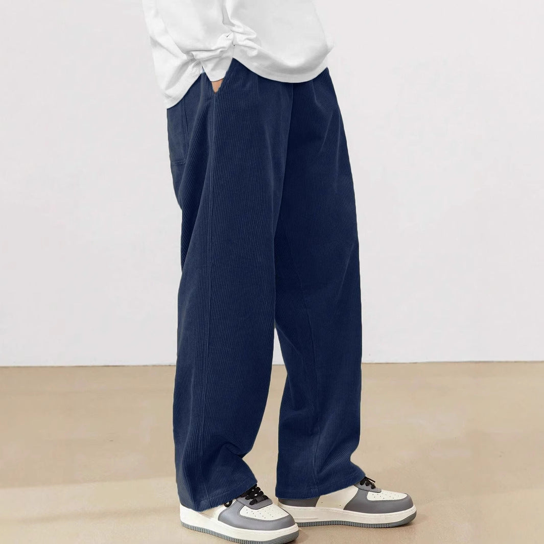 Wide corduroy pants for men with elastic waistband and practical side pockets Lune London