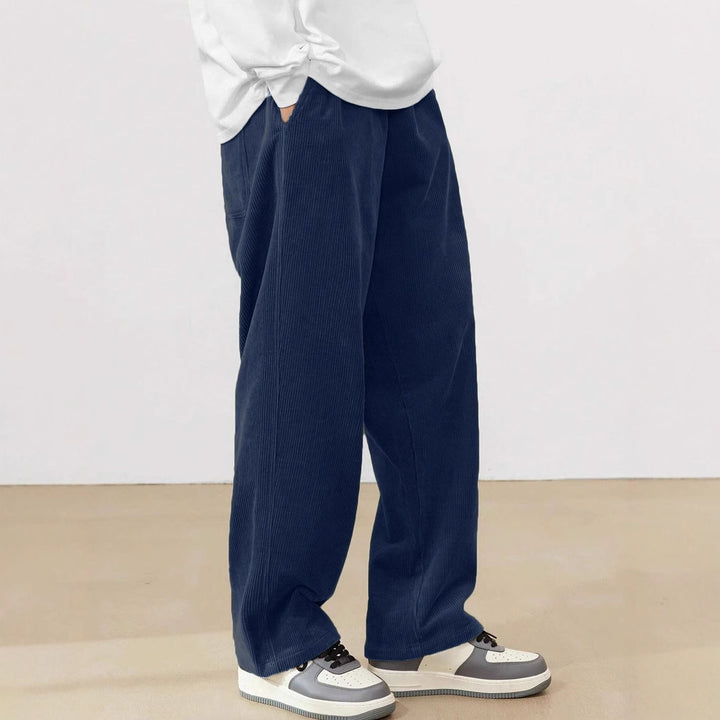 Wide corduroy pants for men with elastic waistband and practical side pockets Lune London