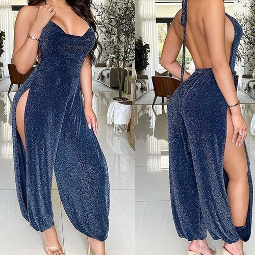 Ladies Elegant High Slit Maxi Jumpsuit Lune London