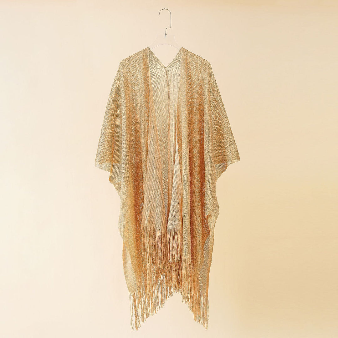 Women's Fringe Kimono Made of Transparent, Airy Structure Chic und Stil