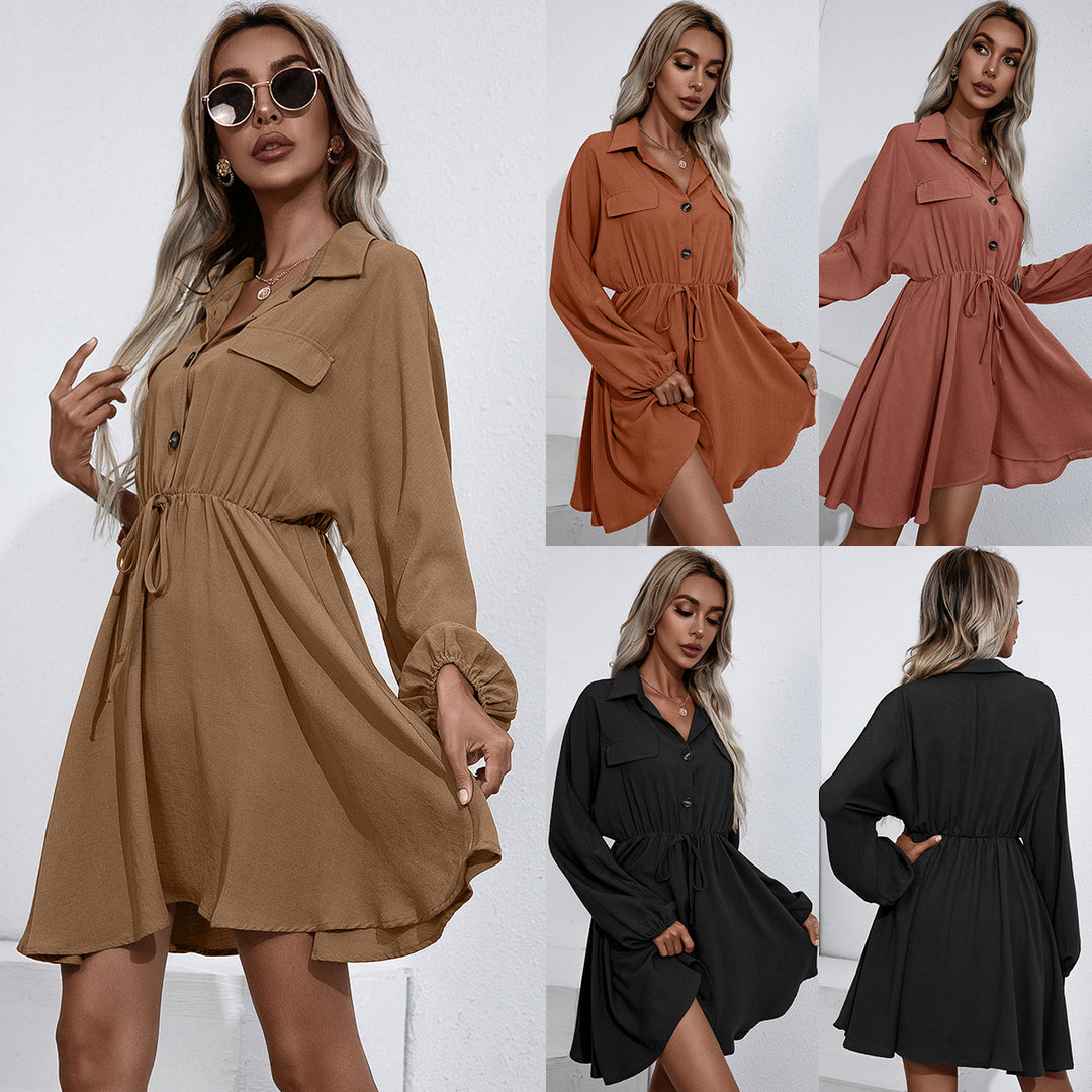 Casual shirt dress for women with button details and elastic waist tie Lune London