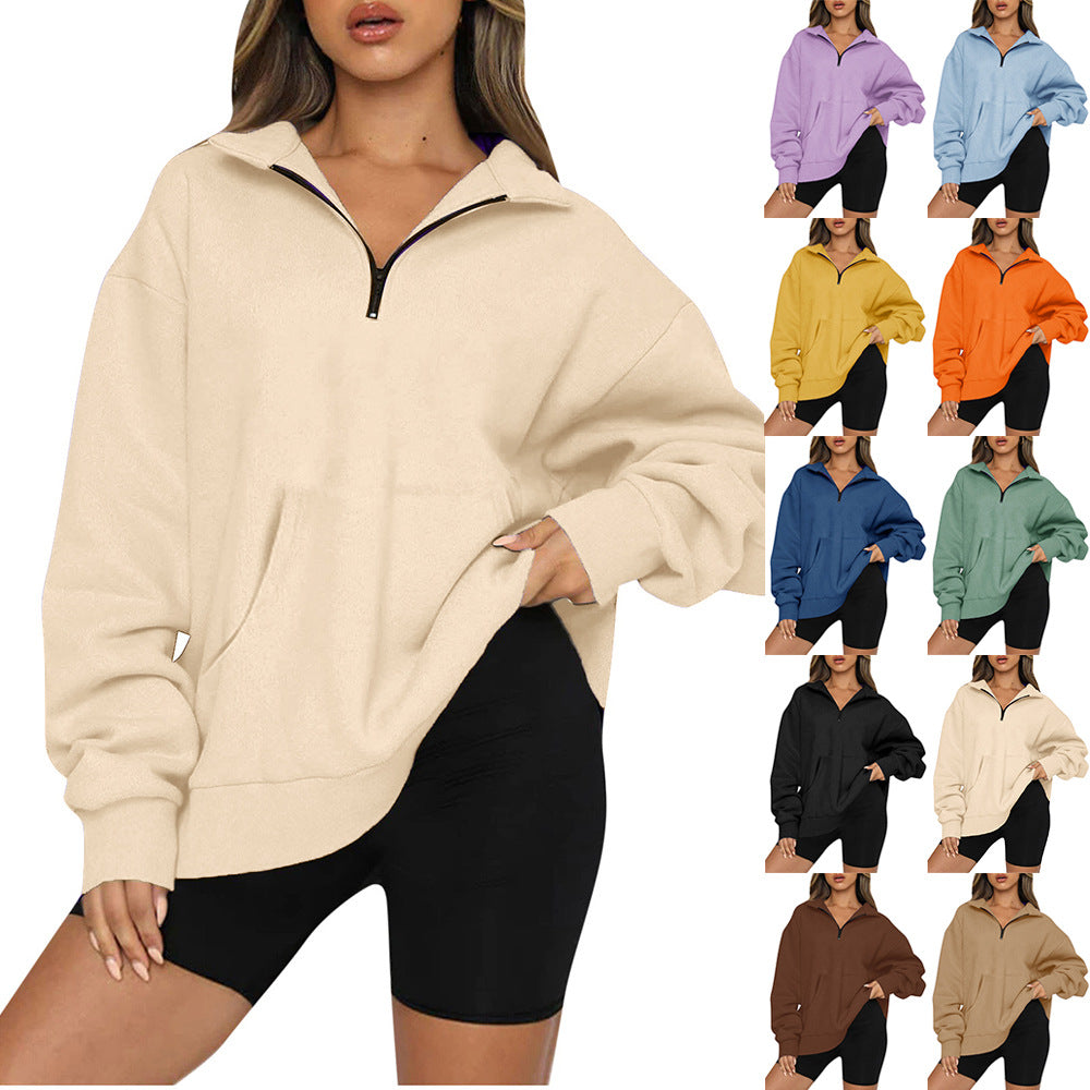 Oversized sweatshirt for women with half-zip and hood Lune London