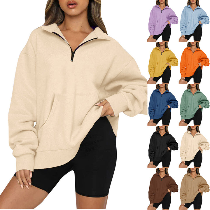 Oversized sweatshirt for women with half-zip and hood Lune London