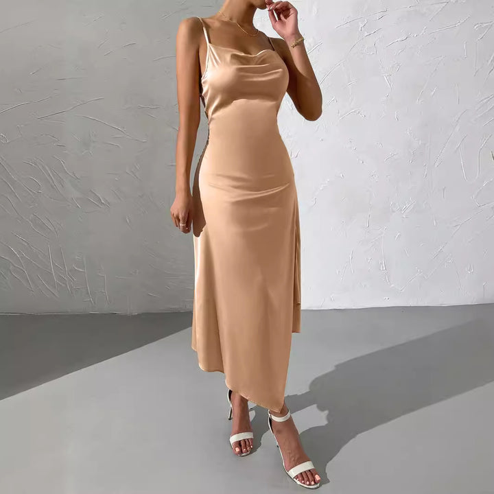 Long satin dress for women with sensual slit Lune London