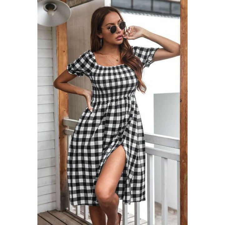 Robe midi pour femme avec un joli motif à carreaux et une fente sur le côté Chic & Stil