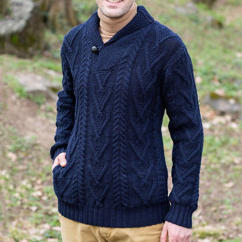 Men's Knit Sweater with Classic Collar and Textured Pattern Lune London