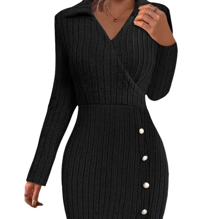 Knit dress for women with V-neckline and button details Lune London