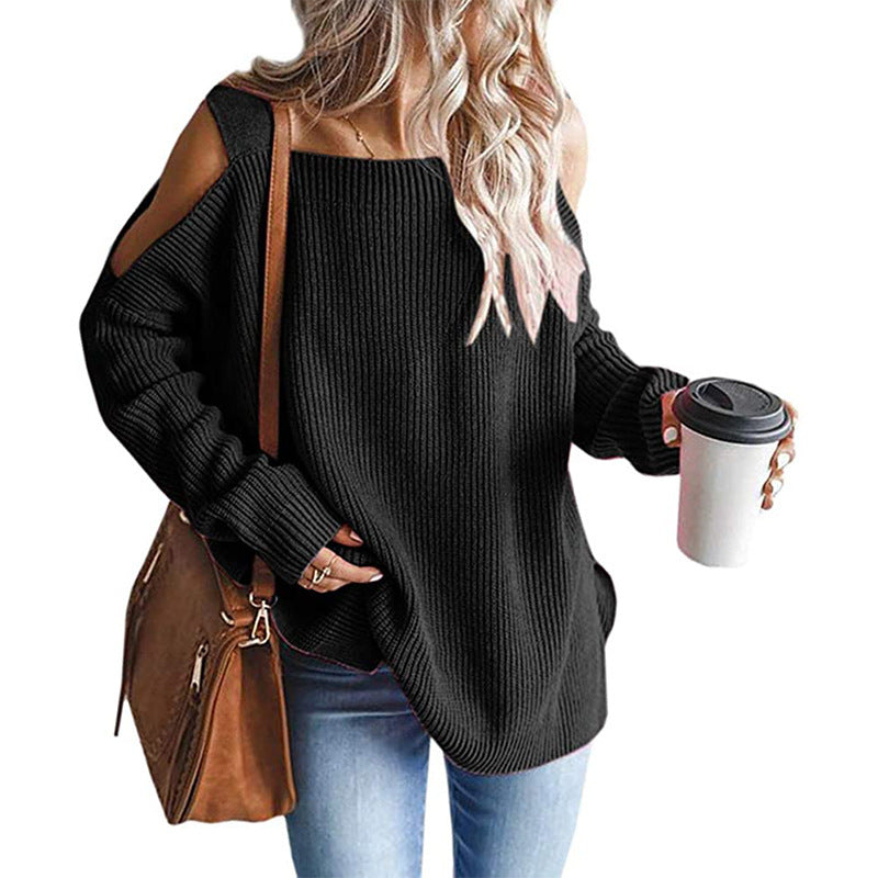 Pull-over tricot off-shoulder pour femmes avec matériau doux et coupe décontractée Lune London
