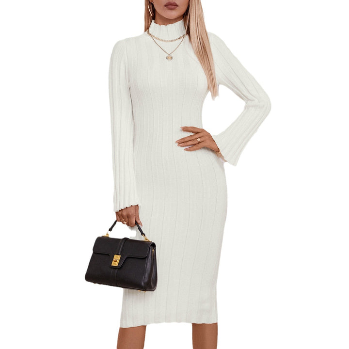 Elegant knit dresses for women with high collar and ribbed structure Lune London
