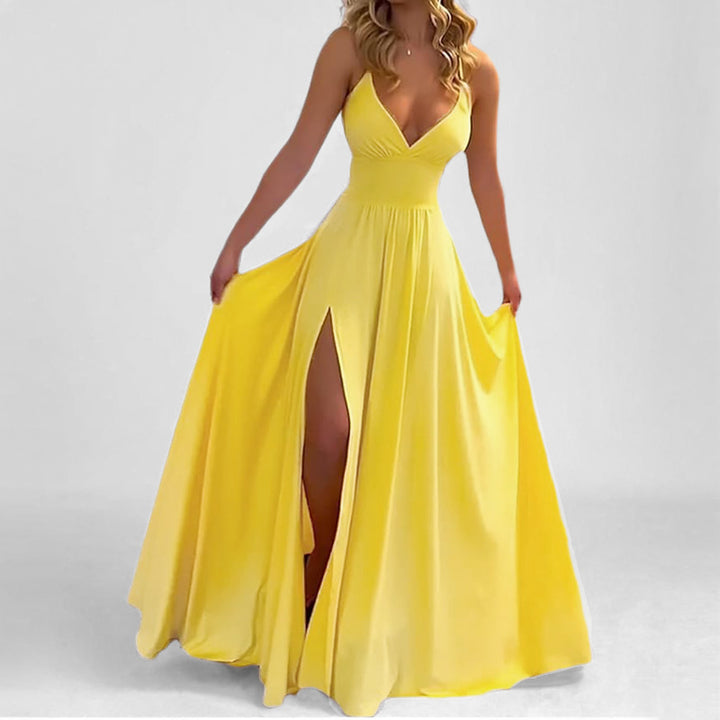 Robe maxi fluide pour femmes avec décolleté en V profond et fente haute Chic & Stil