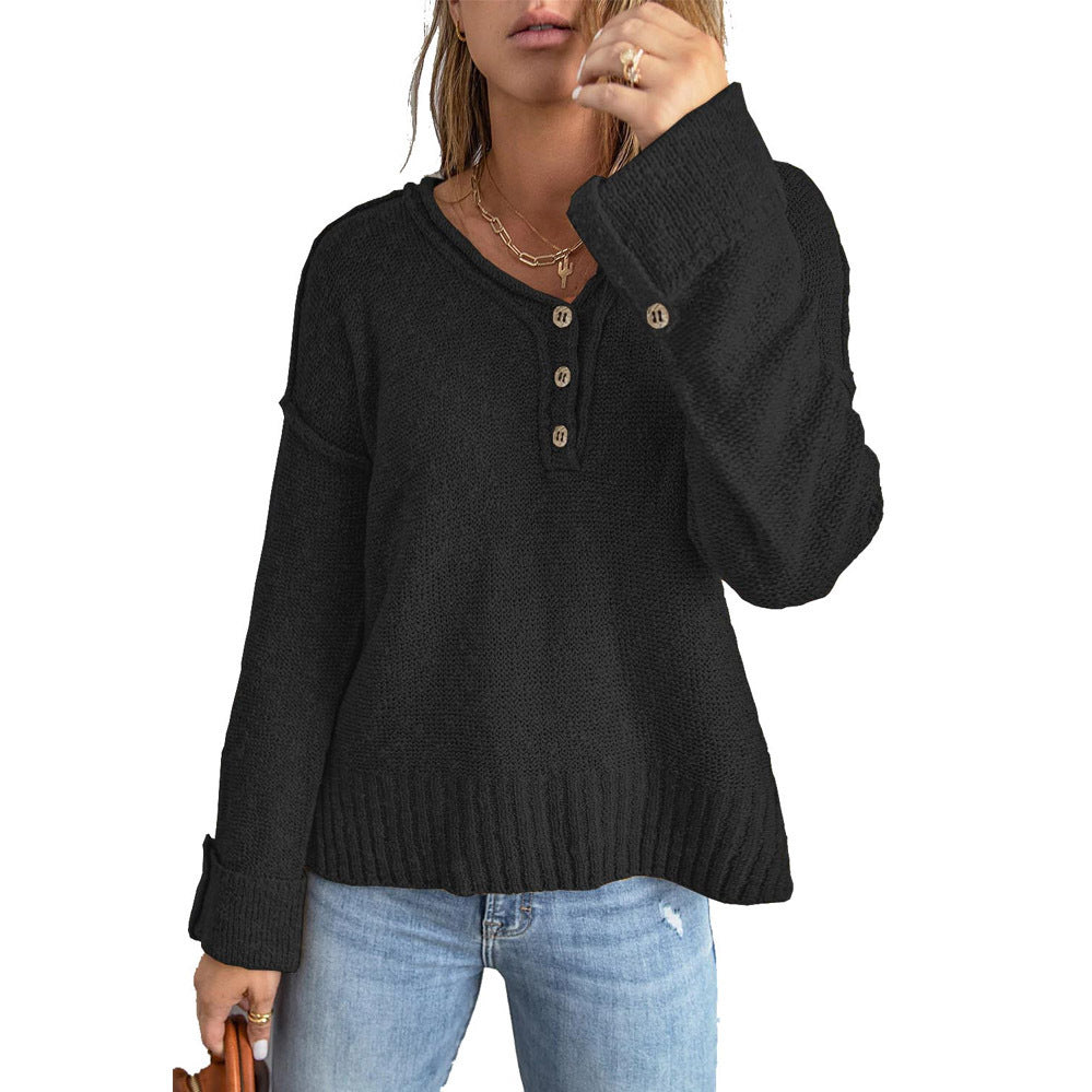 Chunky knit sweater for women with button placket and loose fit Lune London