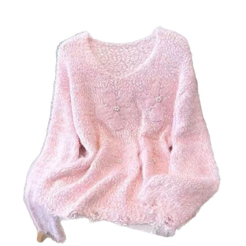 Pull côtelé pour femmes avec appliqués floraux Chic & Stil