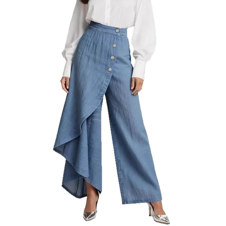 Women's denim skirt with asymmetrical cut and button details Lune London