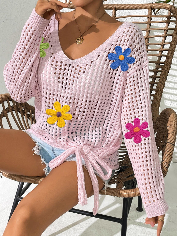 Ladies Open Weave Floral Vest Lune London