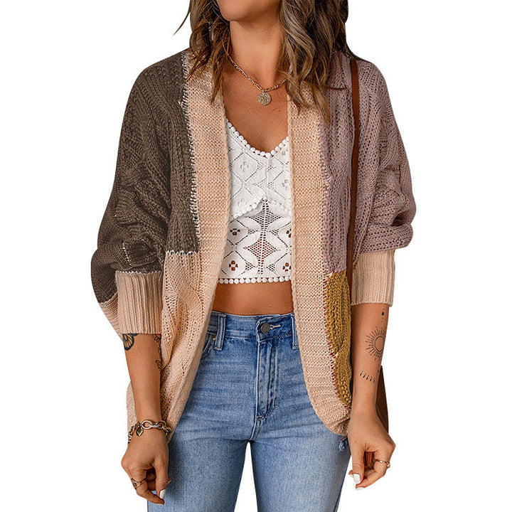 Ladies chunky knit cardigan with colorful pattern and relaxed fit Lune London