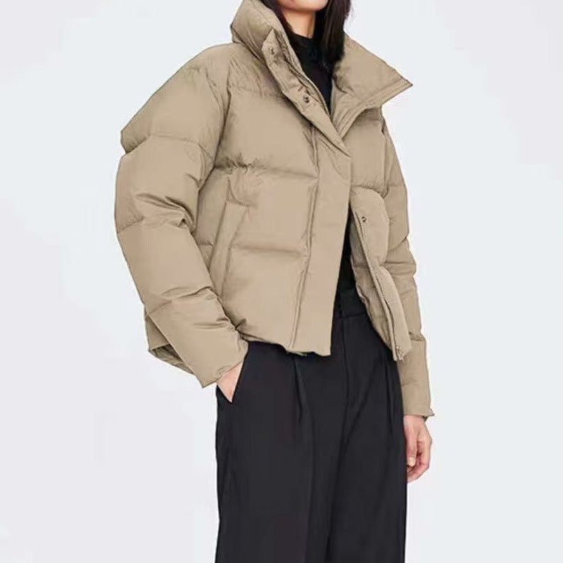 Ladies quilted winter coat with high collar and side pockets Lune London