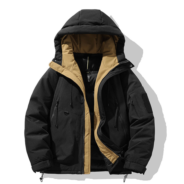 Insulated outdoor jacket for men with adjustable hood and multiple pockets Lune London