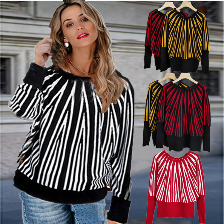 Trendy striped sweater for women with innovative cut and casual chic style