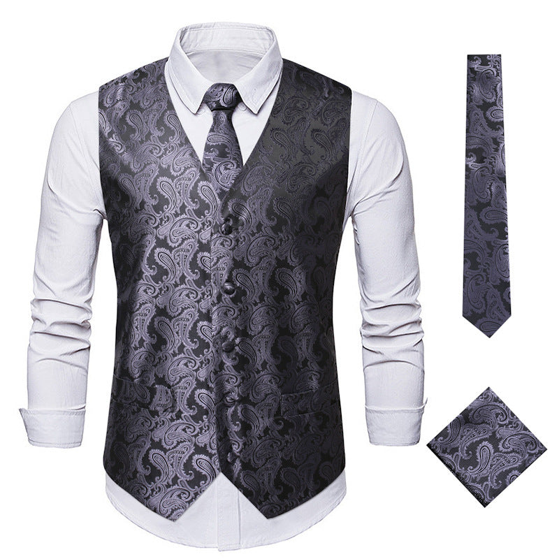 Men's Elegant Vest with Fine Paisley Pattern and Matching Tie Set Lune London