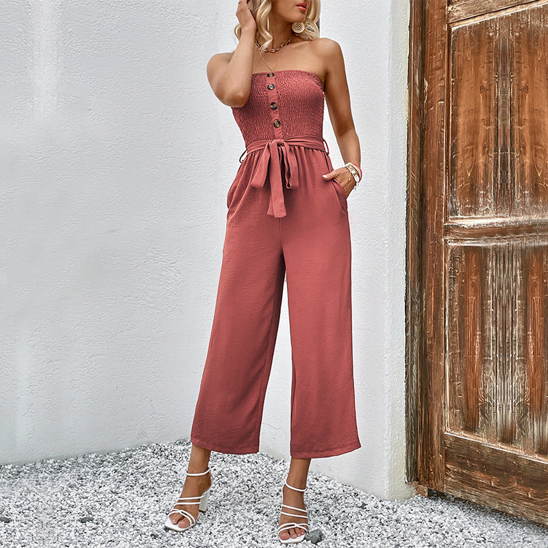 Lune London sleeveless wide leg jumpsuit with button details