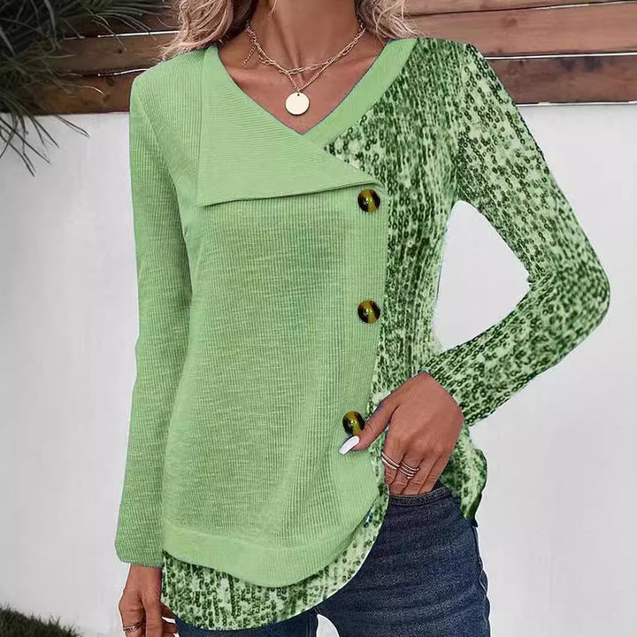 Women's long sleeve shirt with asymmetrical collar and decorative button details Lune London