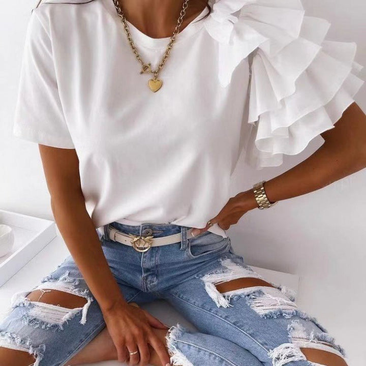 T-shirt femme avec des détails de volants tendance Chic & Stil