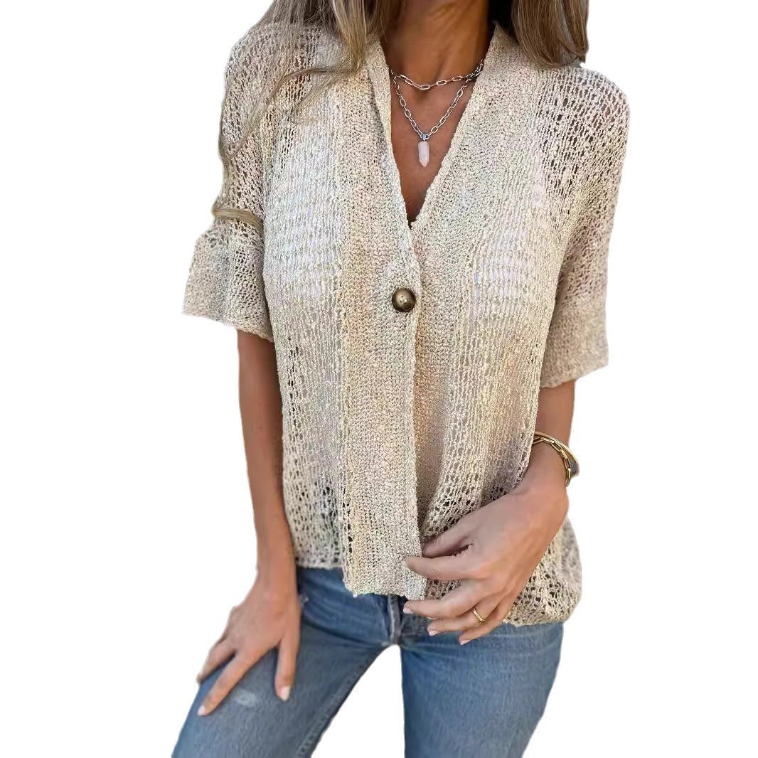 Women's knitted jacket with a casual design and a short-sleeve silhouette Lune London