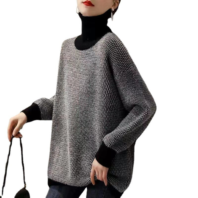 Pull en maille épaisse pour femmes avec col haut et motif moderne Chic & Stil