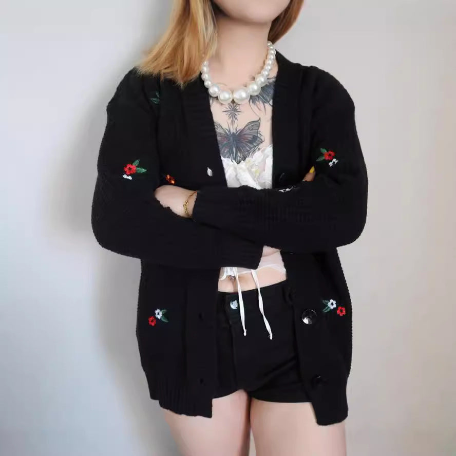 Women's knitted jacket with colorful floral embroidery Lune London