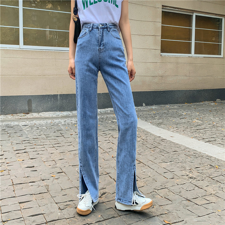 Pantalon en denim taille haute pour femmes avec fentes latérales Chic & Stil