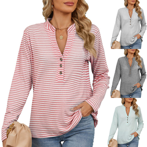 Long sleeve women's t-shirt with button placket and textured surface Lune London