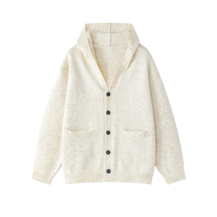Ladies comfortable cardigan with open collar and practical pockets Lune London