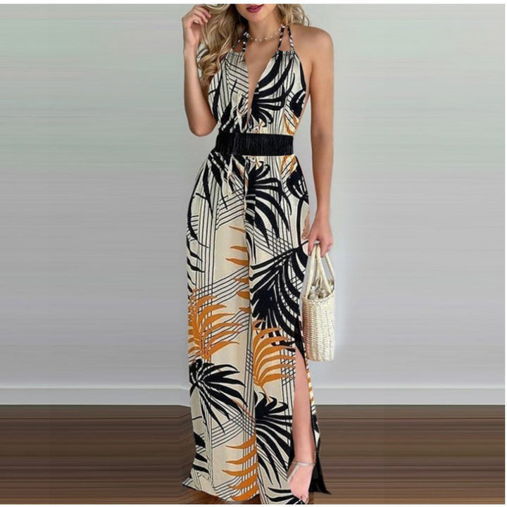 Ladies Tropical Print Jumpsuit High Split Lune London