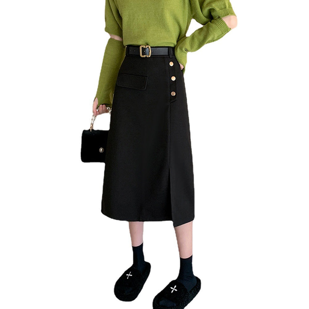 Women's Fashion Pencil Skirt with Button Details and Side Slit Chic & Stil