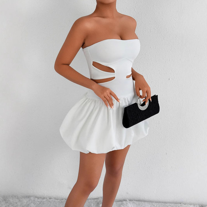 Ladies Bandeau Mini Dress with Cut-Out Details and Voluminous Skirt Lune London