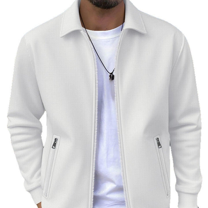 Fashionable casual men's leisure jacket with relaxed fit and practical zippered pockets Lune London