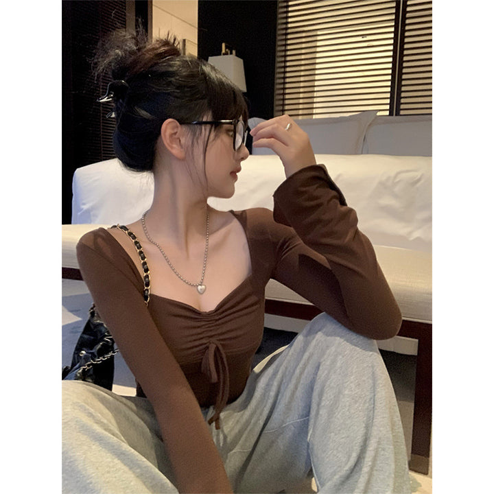 Women's Cropped Long Sleeve Shirt with Eye-catching Knot Detail Lune London